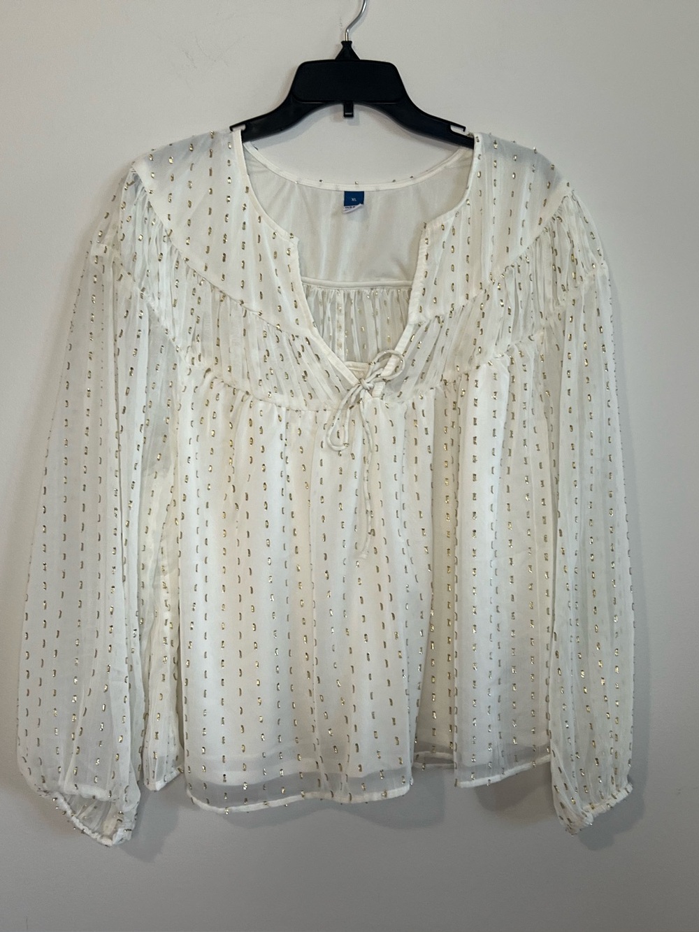 Old Navy Ivory Blouse with Gold Metallic Dots
